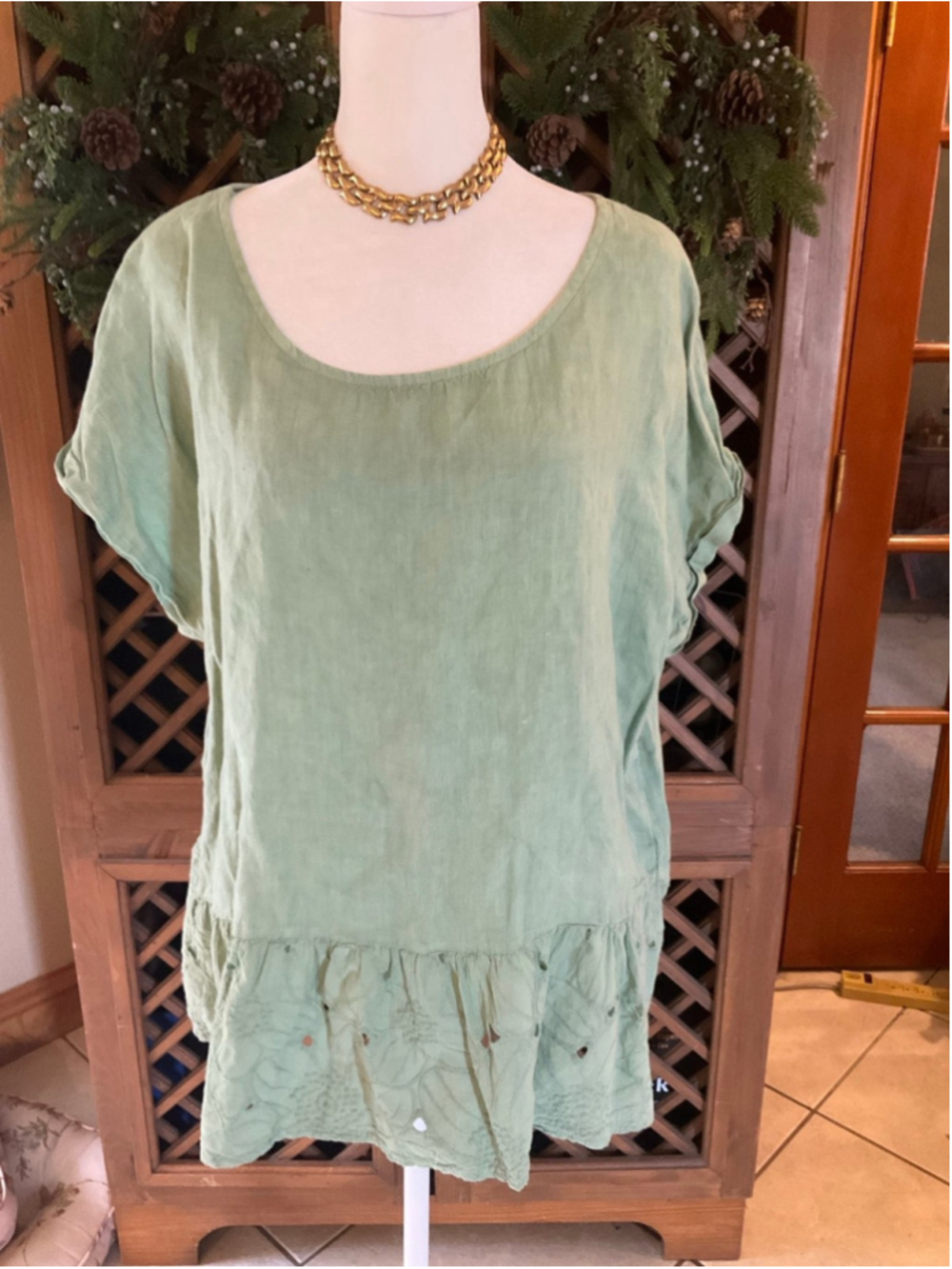 Terzo Millennio Linen Made in Italy Sage Green Tunic Large